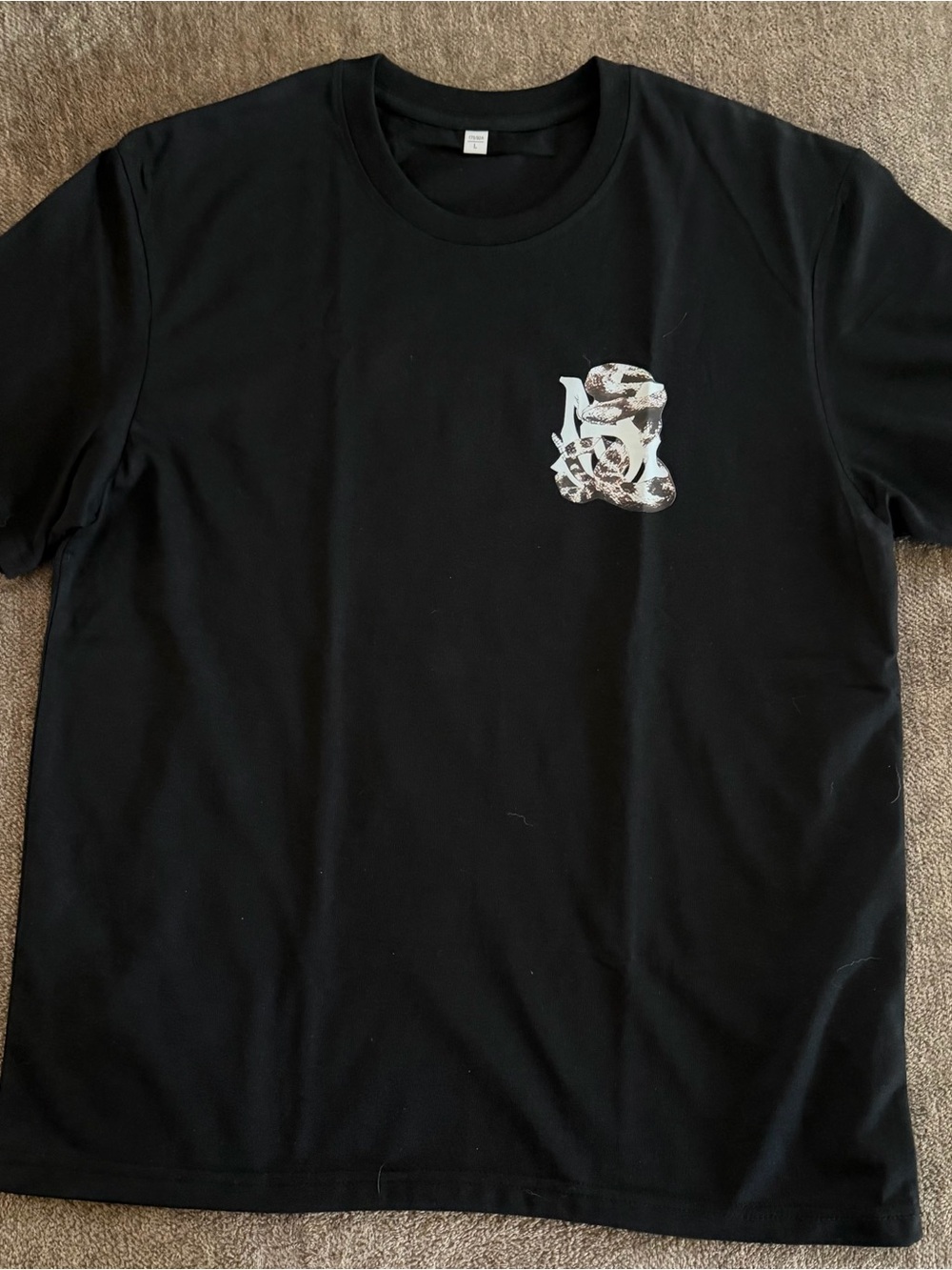 AMIRI Black Short Sleeve Tee with White Camouflage Chest Graphic